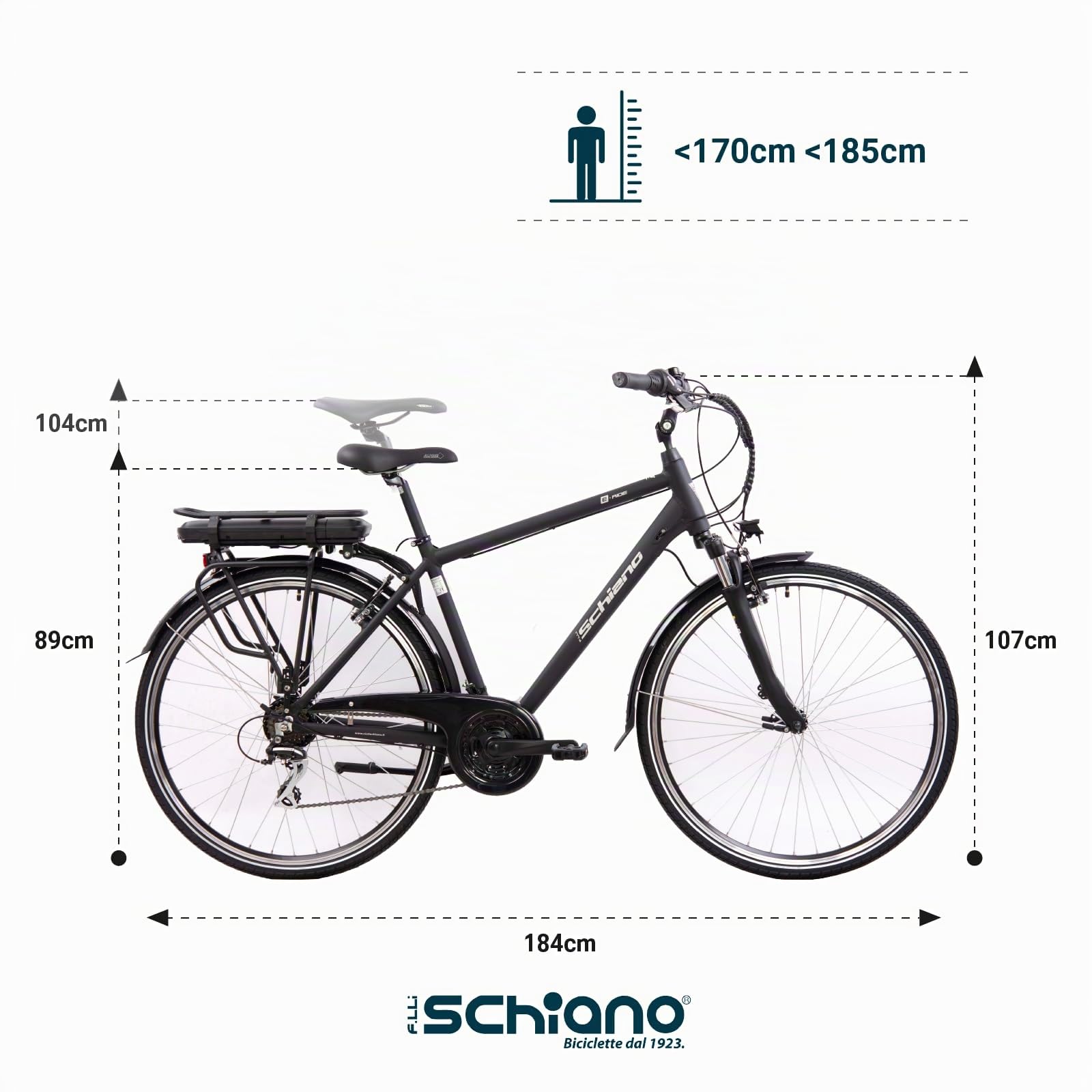 F.LLI Schiano E-Ride, E Bike Trekking 28 Zoll, 36V 10.4Ah Abnehmbarer Akku, Motor 250W 40Nm, Trekking EBike für Herren