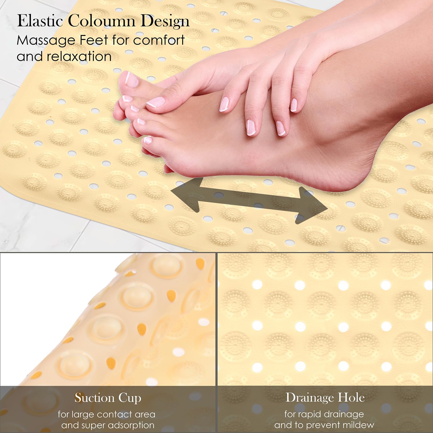 Urbane Home Bath Mat | PVC Bathroom Mat | Shower Bath Mat | Square Bath Tub Mat | Foot Massager Mat | Anti-Skid Floor Mat | Shower Mat | Pack of 2 | Cream 2