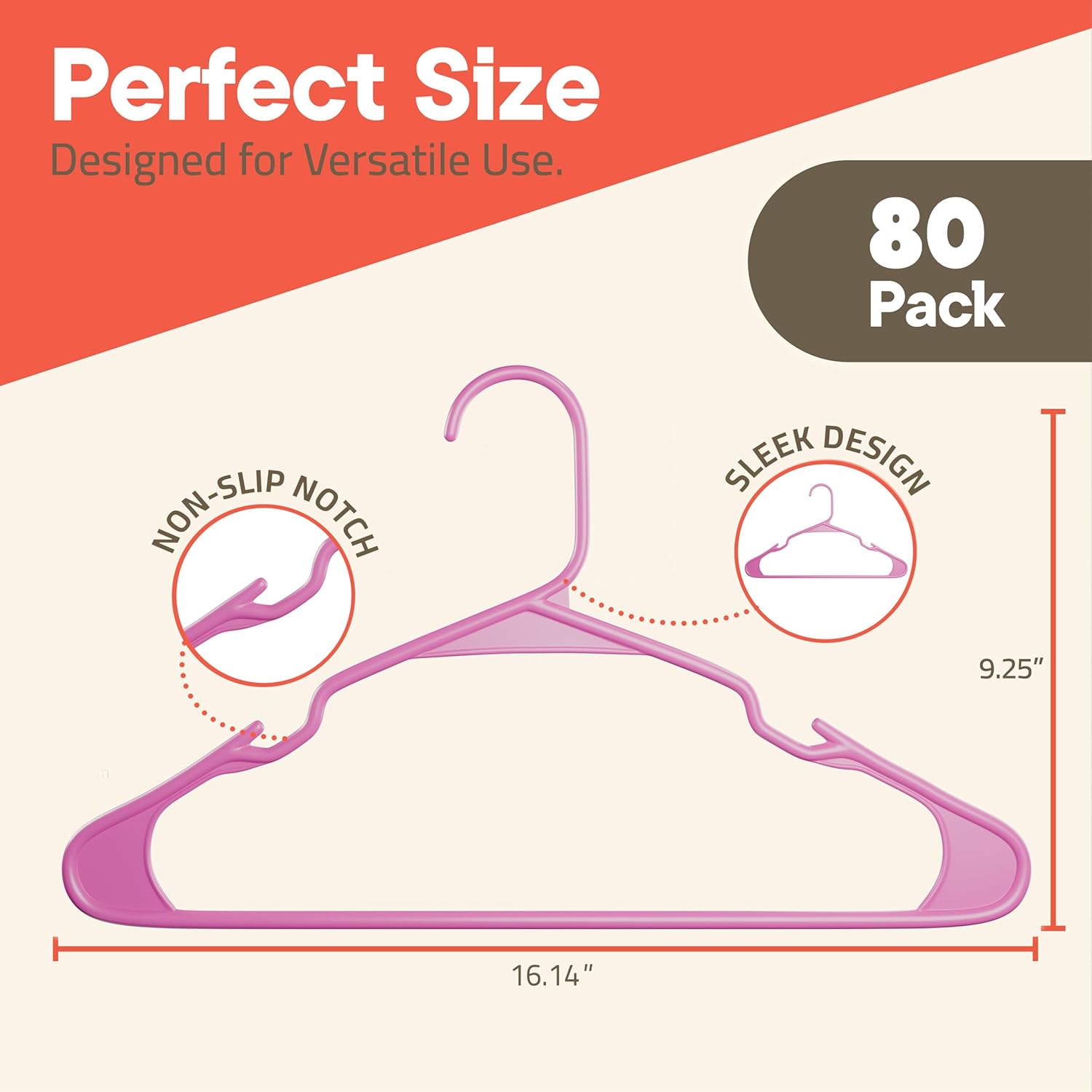 Pink Plastic Hangers 80 Pack– Heavy-Duty Plastic Hangers Slim and Space-Saving, Durable and Lightweight PP with Non-Slip Shoulder Notches for Slip Dresses, Suits, Jackets & Camisoles