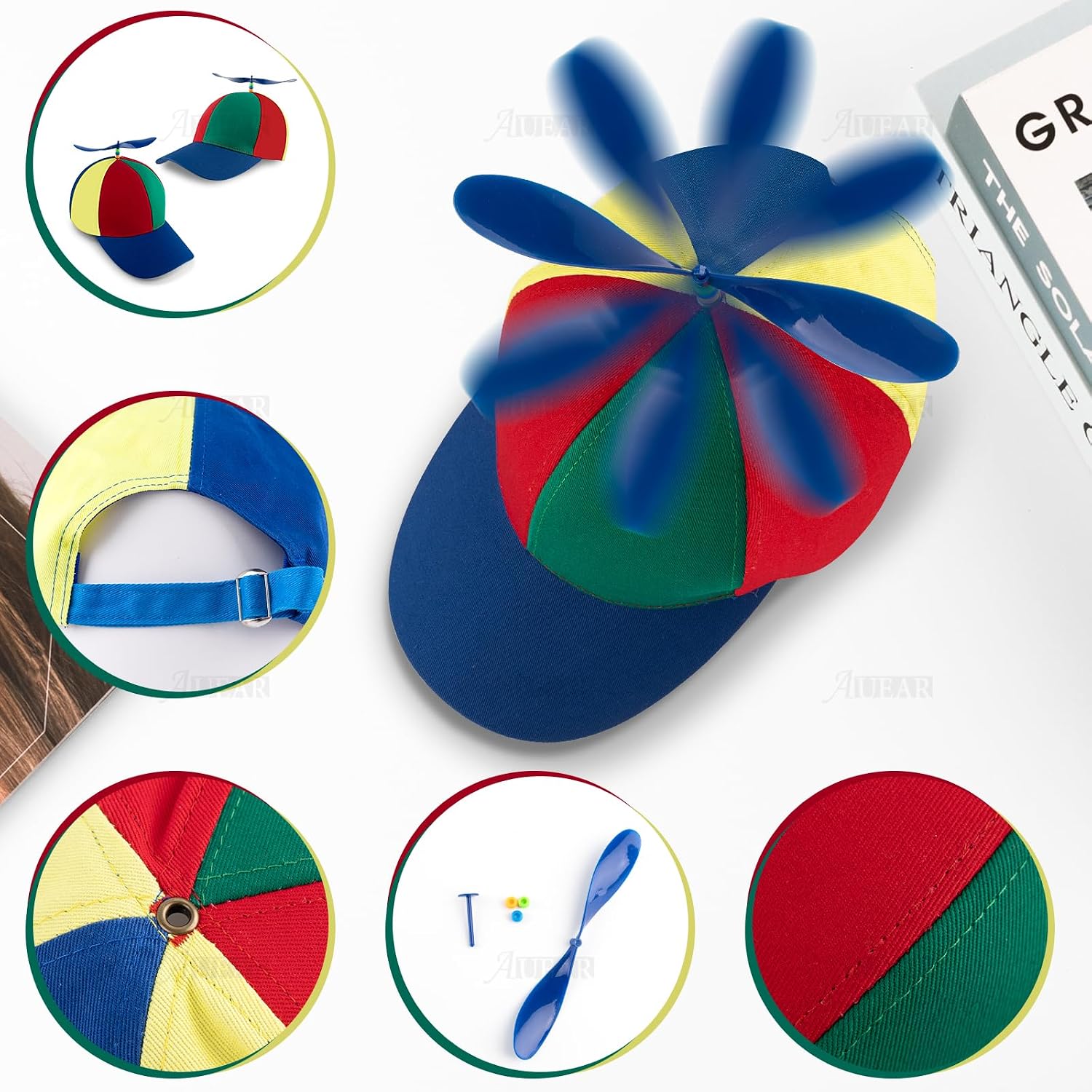AUEAR Detachable Propeller Hat Baseball Cap with Rainbow Helicopter Adjustable Hat Colorful for Adult