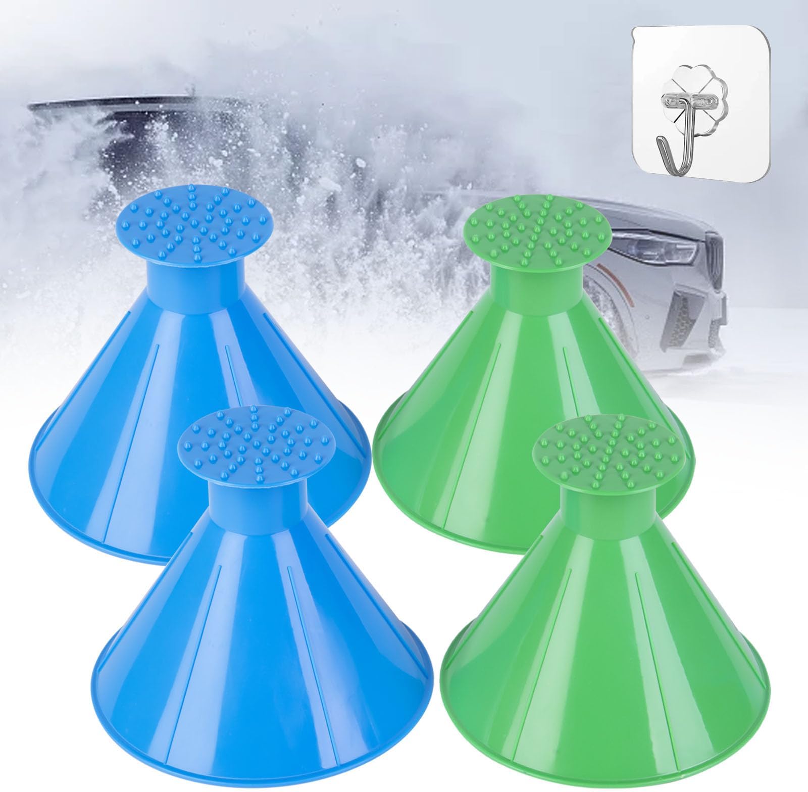 Ice Scrapers for Car Windshield,4 PCS Magical Car Ice Scraper,Snow Scraper for Car,2 in 1 Multifunctional Cone-Shaped Magical Ice Scrapers for Car Windshield,Windshield Scraper for Ice and Snow,4 in