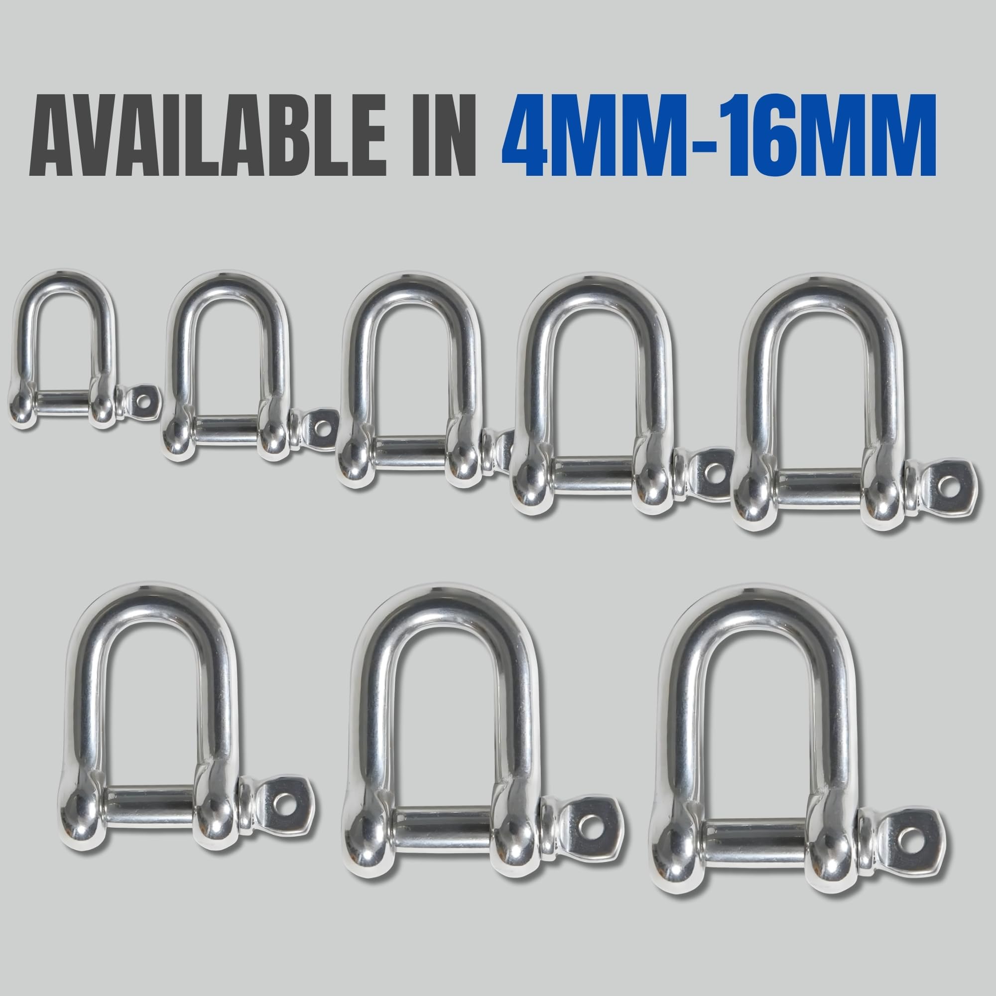 MarineNow - Grillo a D in acciaio inox 316, misura e quantità di confezione (12 mm, confezione da 10 pezzi)
