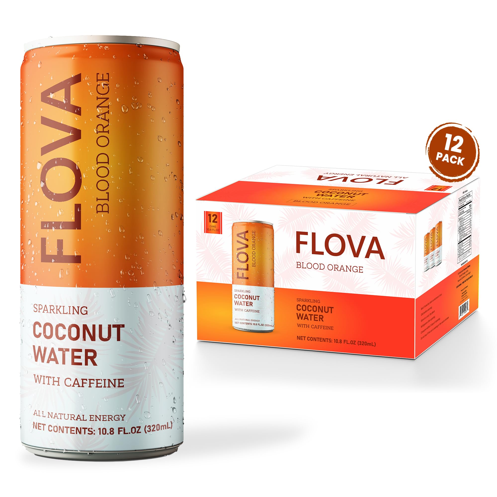 Flova Blood Orange Energy Drink, All Natural, Electrolytes and Minerals from Coconut Water, 4 Simple Easy to Pronounce Ingredients, 99% Juice, Pack of