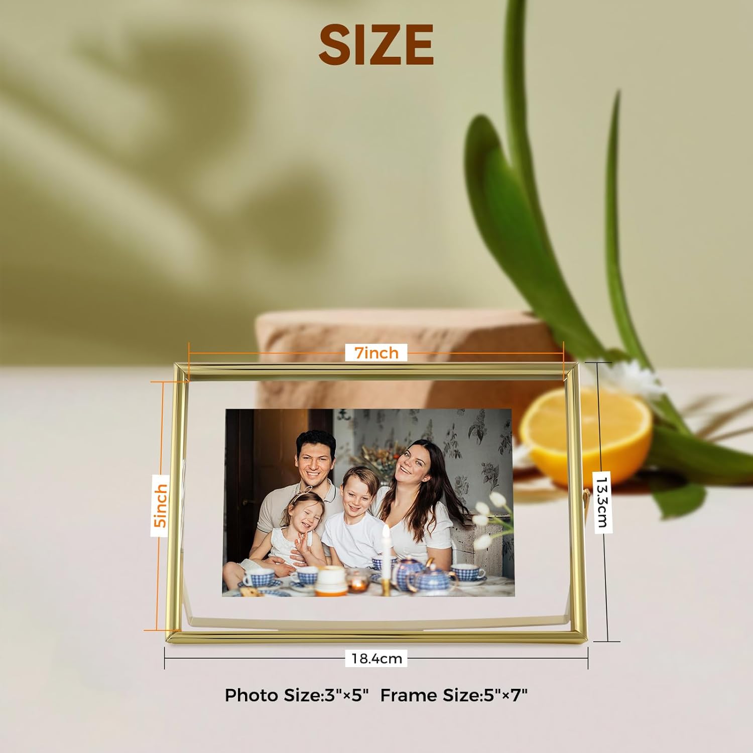 Gold Floating Frame (5"x7", Horizontal), 2 Set, For Picture 4x6, 3x5, 2x3, Tabletop Shelf Photo Frames, Home or Office, Classy For Festival, Birthday or Wedding