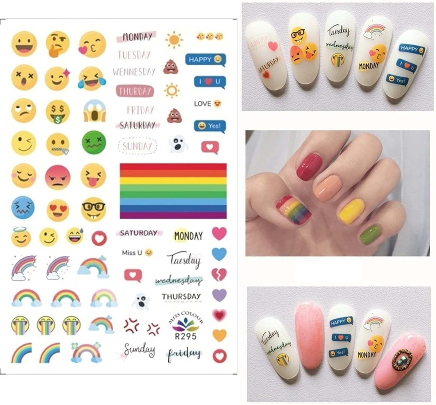 WZRY Nail Sticker, Manicure Smile Face Back Glue Decals 6 Sheet Nail Art Stickers (Color : 6 Sheet) : Beauty & Personal Care