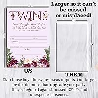 Vista 8 de AmandaCreation - Invitaciones florales de peonía morada para baby shower para gemelos, 20 tarjetas de relleno de 5 x 7 pulgadas con veinte sobres