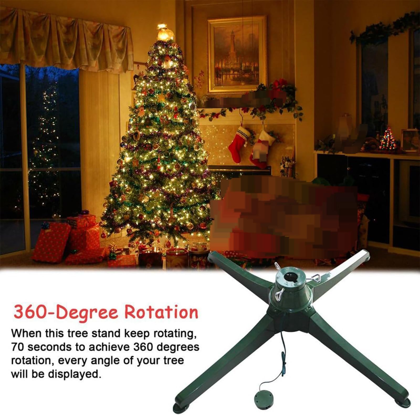 360 ° soporte de árbol de Navidad giratorio, base giratoria eléctrica del árbol de Navidad, hasta 7.8ft/9.87ft y 80LBS árbol artificial, soporte de tornedor estable resistente para árbol de Navidad (6