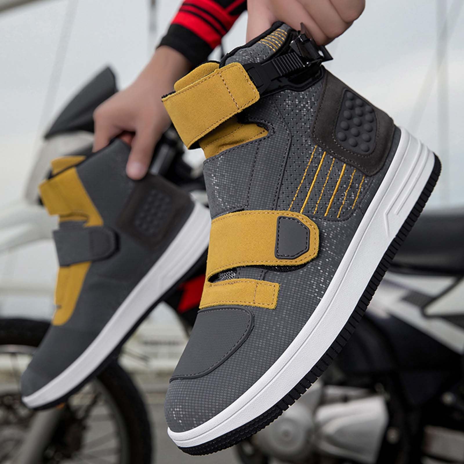 Botas de Moto para Hombre Cuero Impermeables Zapatillas de Motocicleta Suela de Goma Antideslizante, protección de Tobillo y talón