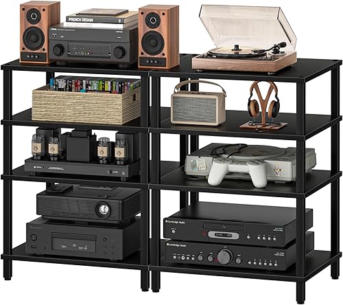 Miniatura 16 de Soporte para reproductor multimedia AV de 4 niveles, gabinete estéreo negro, gabinete estéreo moderno, soporte de TV de madera, estante de consola