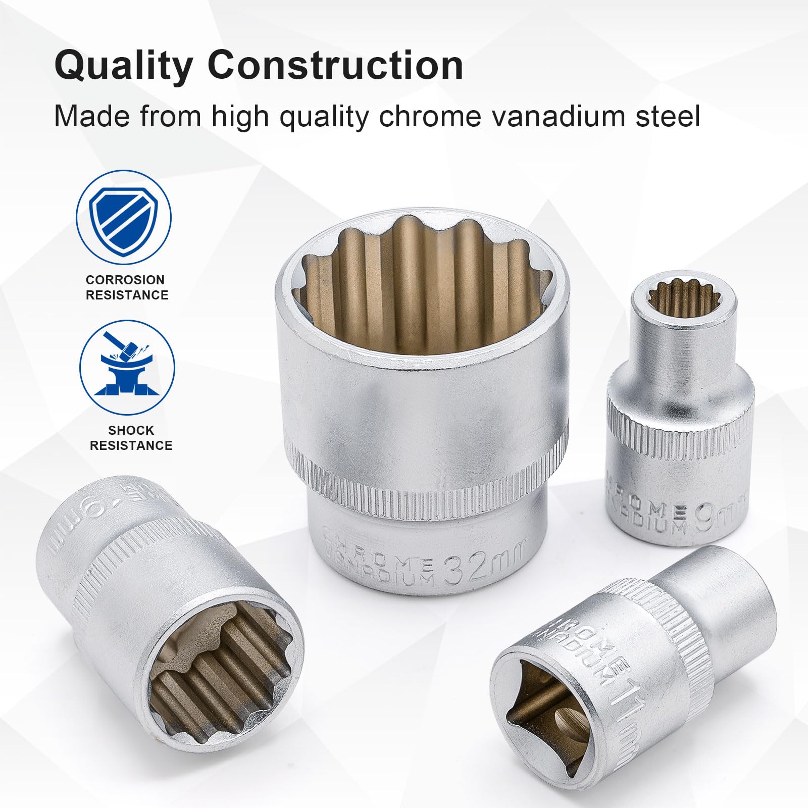 TECPO Steeksleutel set twaalfkant 1/2 inch SW 8-36 mm veeltand noten motorvoertuig moer