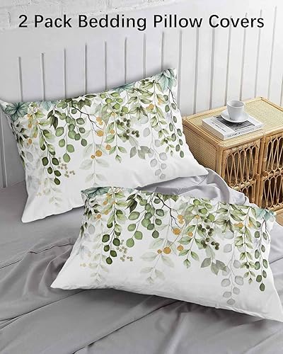 Miniatura 3 de BOBOWUNY Fundas de almohada de hojas verdes salvia, tamaño estándar, paquete de 2, fundas de almohada suaves, transpirables, refrescantes, largas,