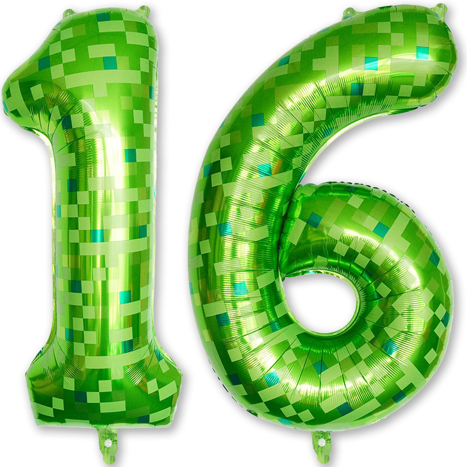 Number 16 Balloons 40 Inch, Gaint Cartoon Lime Green Pixel 16 Balloon Number for Boys 16th Birthday Decorations, Dark Kelly Green Foil 16 Balloon for