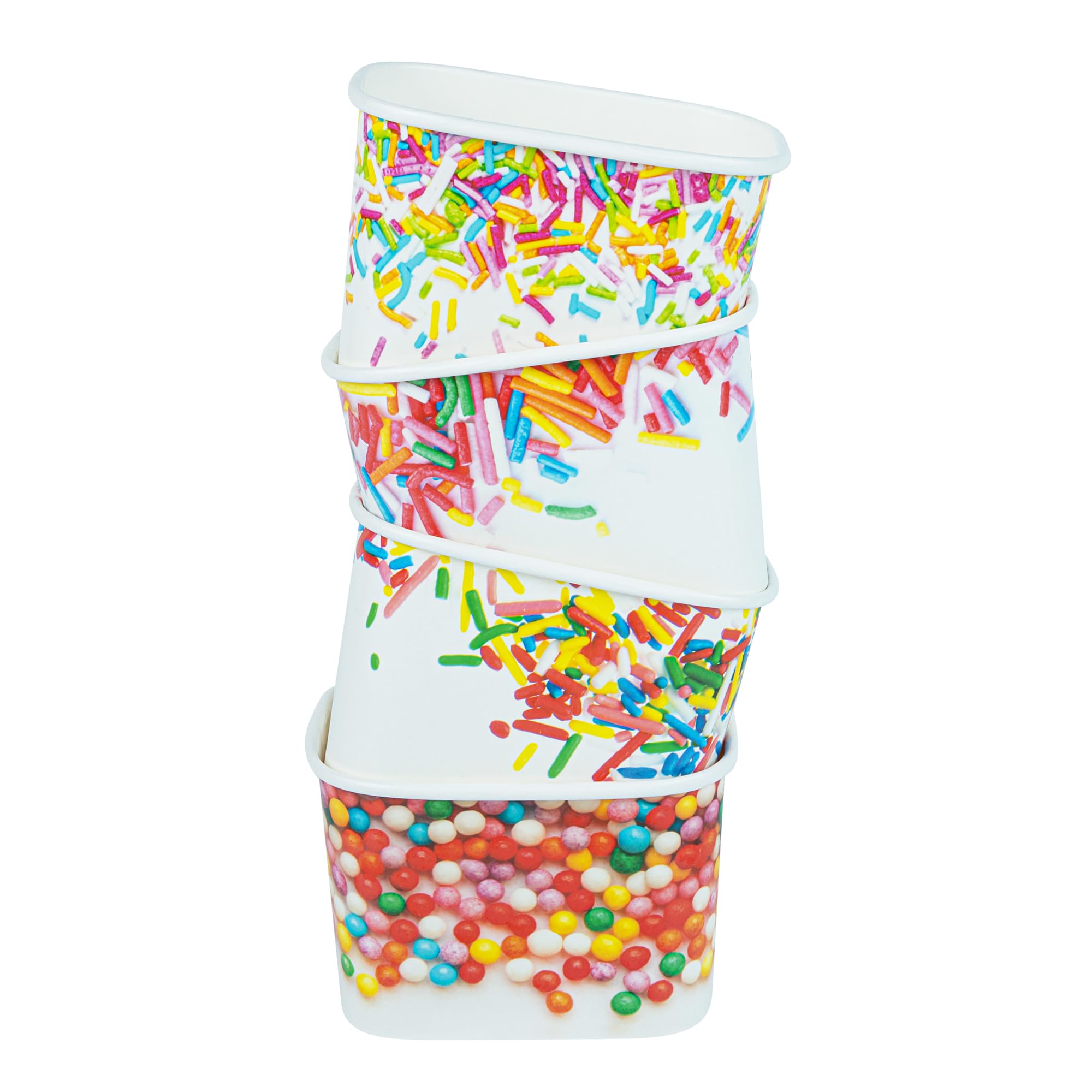 Restaurantware Paper Cups 200 Count 12 Ounce Square Disposable Ice Cream Containers, Leak-Resistant Paper Dessert To Go Cups, Hot And Cold Food, Durable Assorted Sprinkles Design, Lids Sold Separately