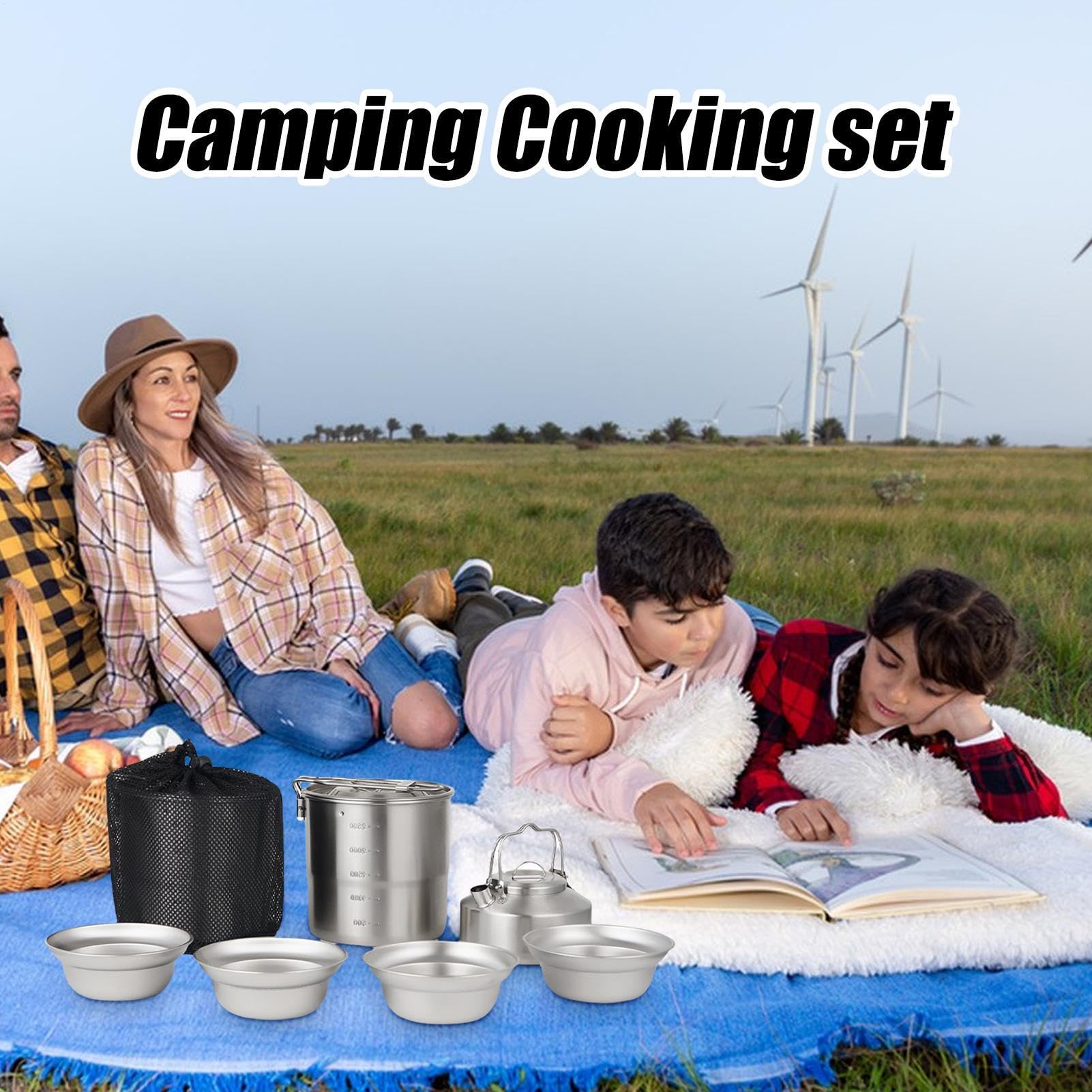 Outdoor Cook Pot – zestaw kempingowy na piknik, stal nierdzewna z odporną na wysokie temperatury, przenośny zestaw do gotowania z kompaktowym przechowywaniem, sprzęt survivalowy z Lawn Hiking Use for