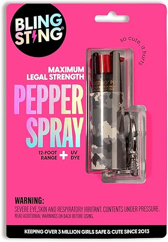 Miniatura 7 de BLINGSTING Spray pimienta para mujer, espray de autodefensa OC de máxima resistencia, rango de 12 pies, tinte de marcado UV para identificación