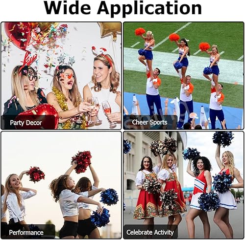 Miniatura 5 de Hooshing Paquete de 2 pompones metálicos con mango de plástico para animar el espíritu de equipo, bailar, deportes, niños y adultos