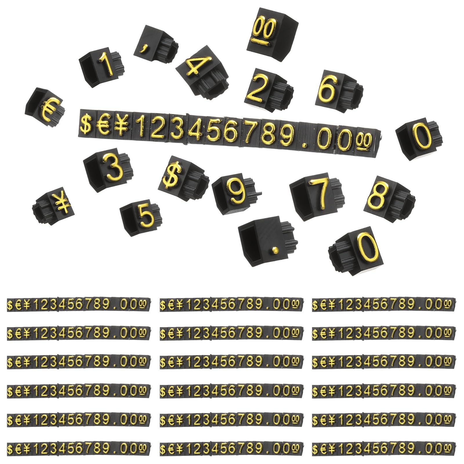 PATIKIL 2" x 0.2" Marking Tags Cube,20 Set Plastic Adjustable Counter Stand Label Number Letter Price Block Kit for Jewelry Supermarkets Bakeries Retail Shop, Black Gold (Small)