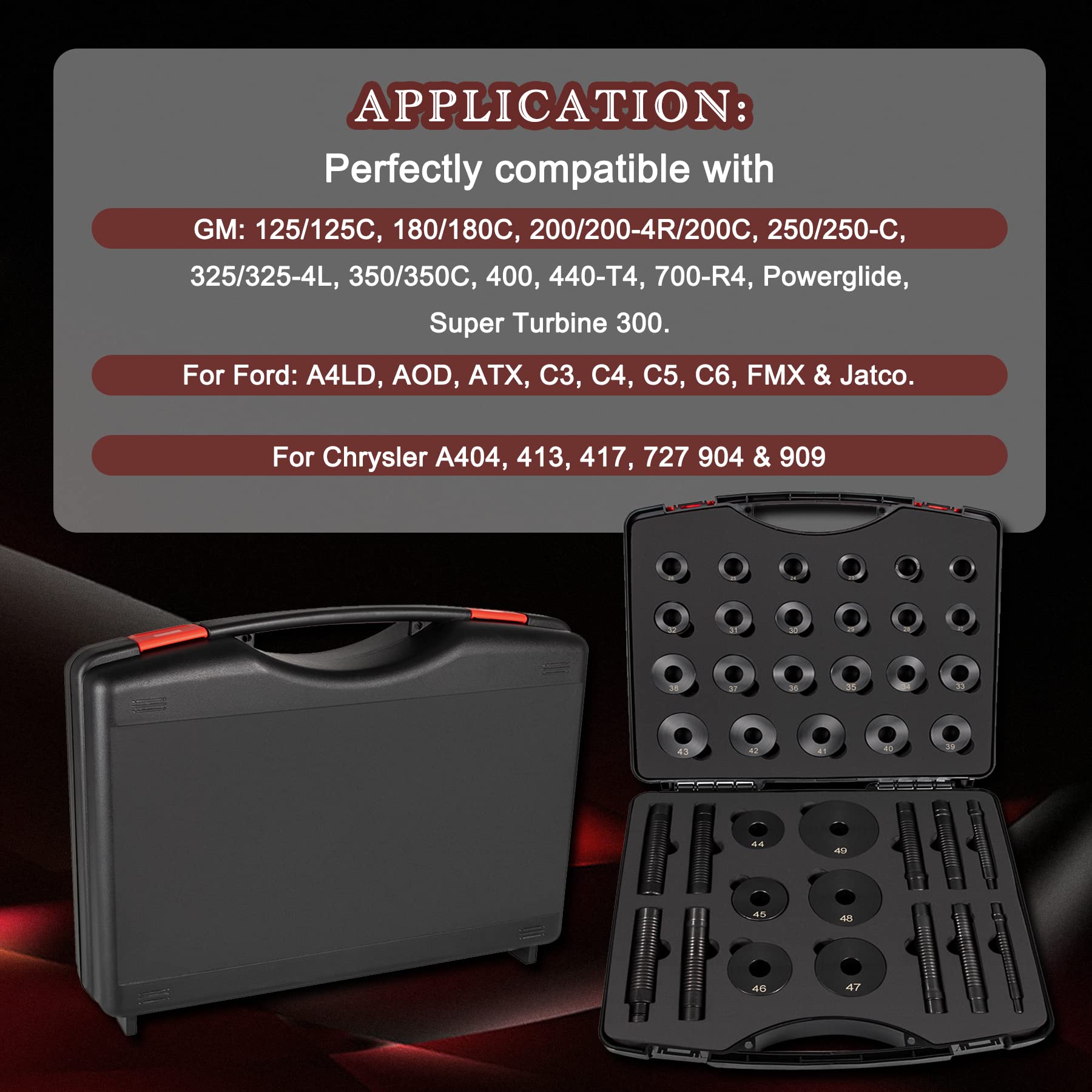 Danhonwin T-0220-39 Transmission Bushing Driver Tool Kit Compatible with Ford Chrysler GM Bushing Bearing Seal Installer Remover Tool-39 PCS