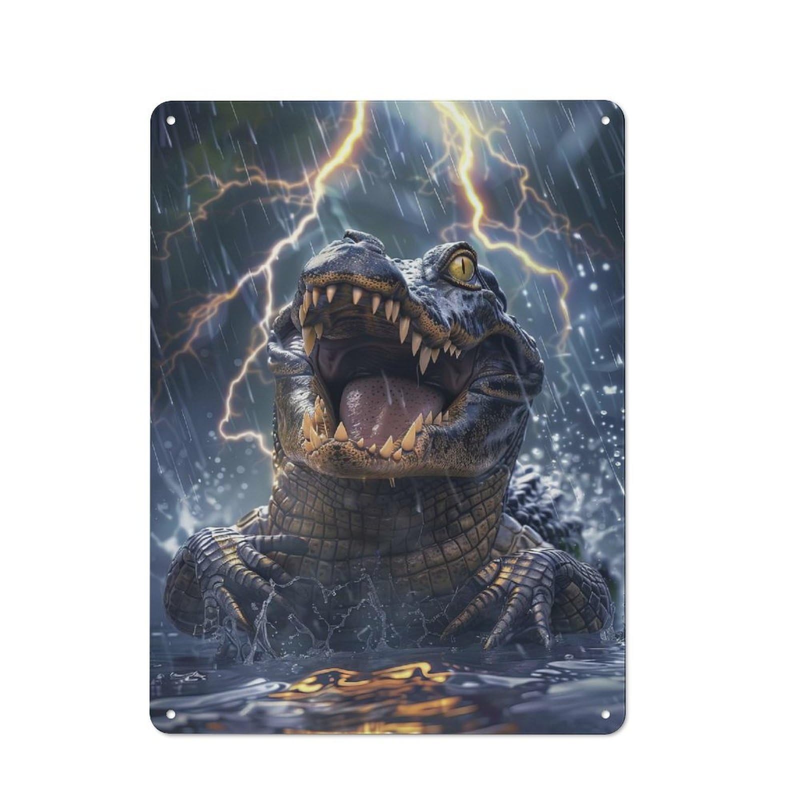 Junmoney Style-14 Crocodile Lightning Retro Tin Wall Plaque 40X30cm For Hobby Room Or Studio, For Garage, Workshop And Man Cave Decoration