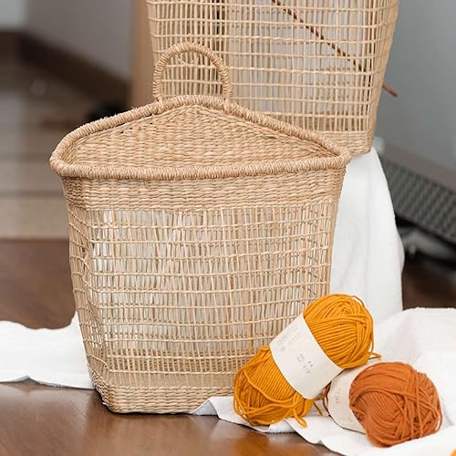 Miniatura 6 de LiLaCraft Juego de 2 cestas flexibles de hierba marina, cesta de almacenamiento tejida natural, cestas de mimbre para lavandería, cestas de hierba