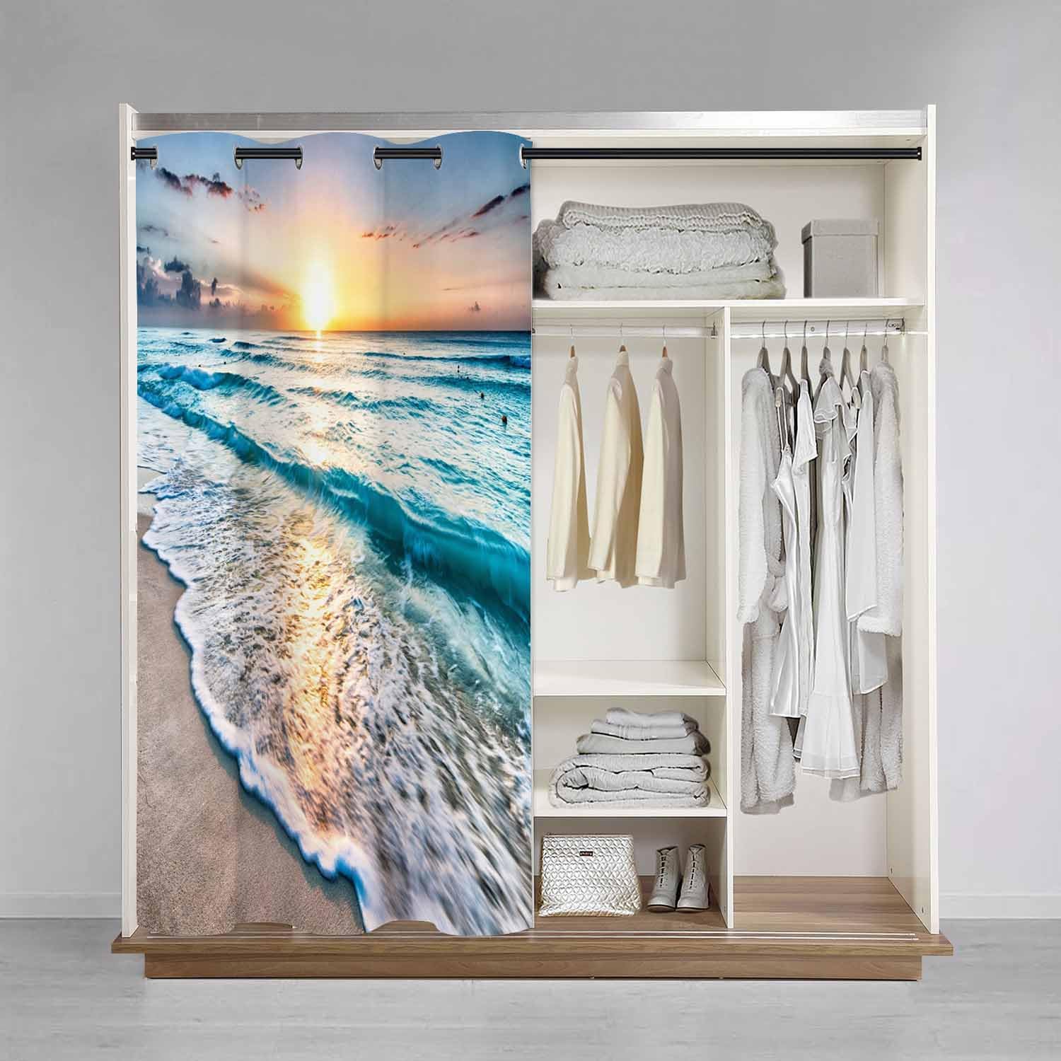 Beach Sunset Doorway Curtains Sand Ocean Summer 1 Panel 34" W X 80" L Door Drape for Kitchen Restaurant Bedroom Living Room