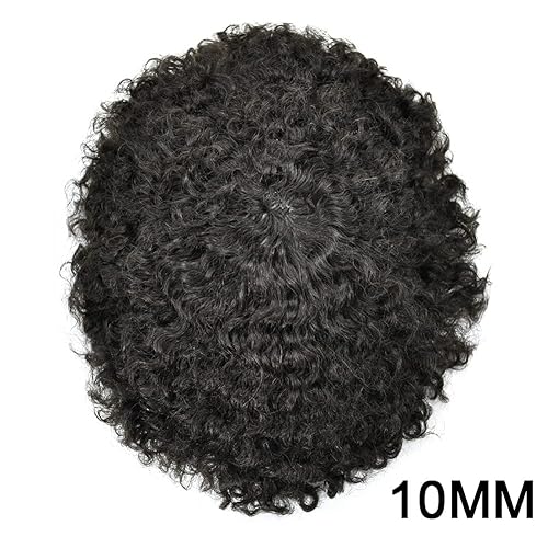Miniatura 5 de Afro Toupee para hombres negros, rizado brasileño, pieza de cabello humano afroamericano afro ondulado para hombres, extensiones de pelo de piel