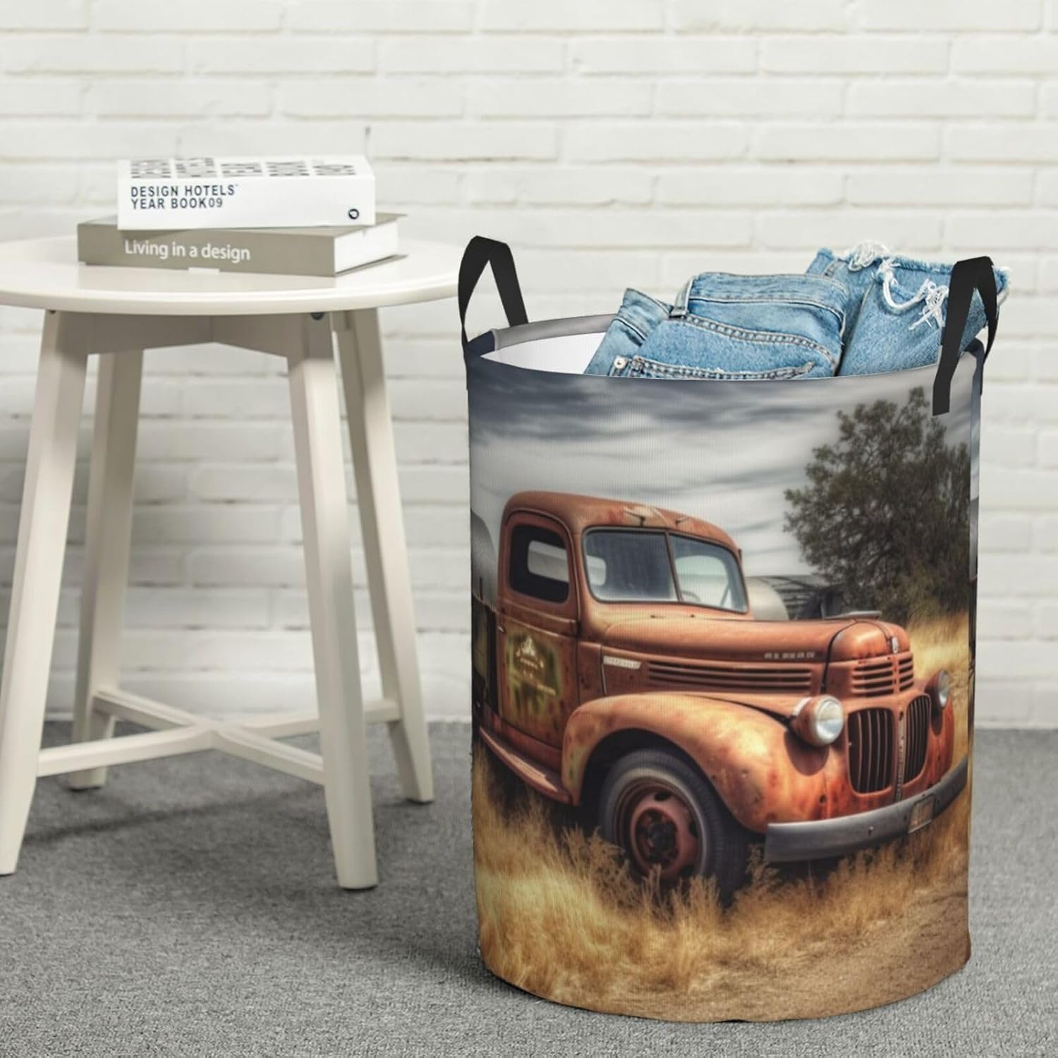 Old Truck Car Laundry Basket Large Dirty Clothes Hamper with Handle Waterproof Collapsible Storage Organizer Bin Tall Laundry Hamper Toy Organizer for Home Storage Medium