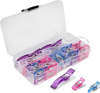 SINGER Sewing & Quilting Clips, 24ct - Large, Small & Mini Fabric Clips for Crafts - Assorted Color Quilt Clamps, Multi-Us...