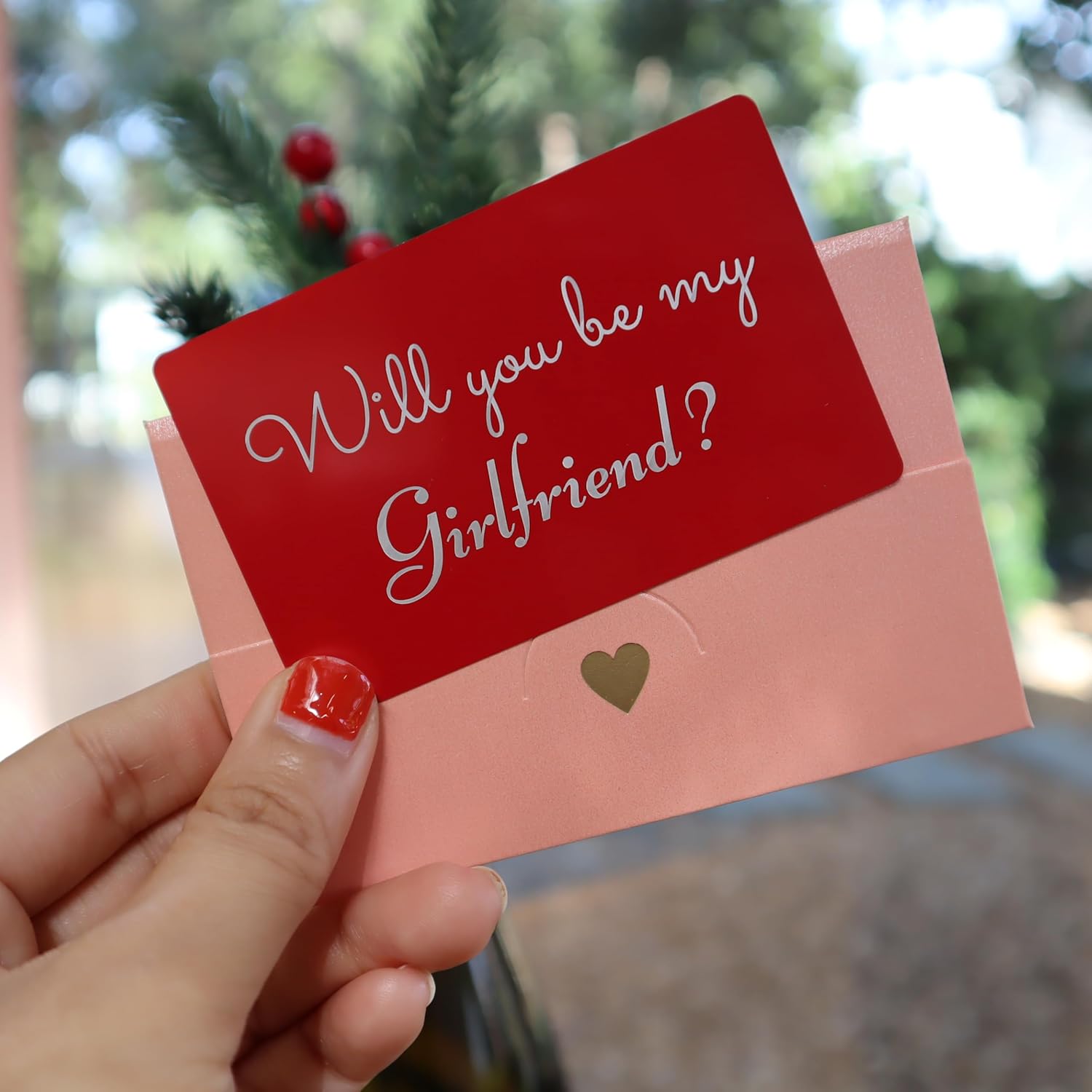 Will You Be My Girlfriend? Red Romantic proposal card with Pink Envelope, Simple and Powerful card (Pink)