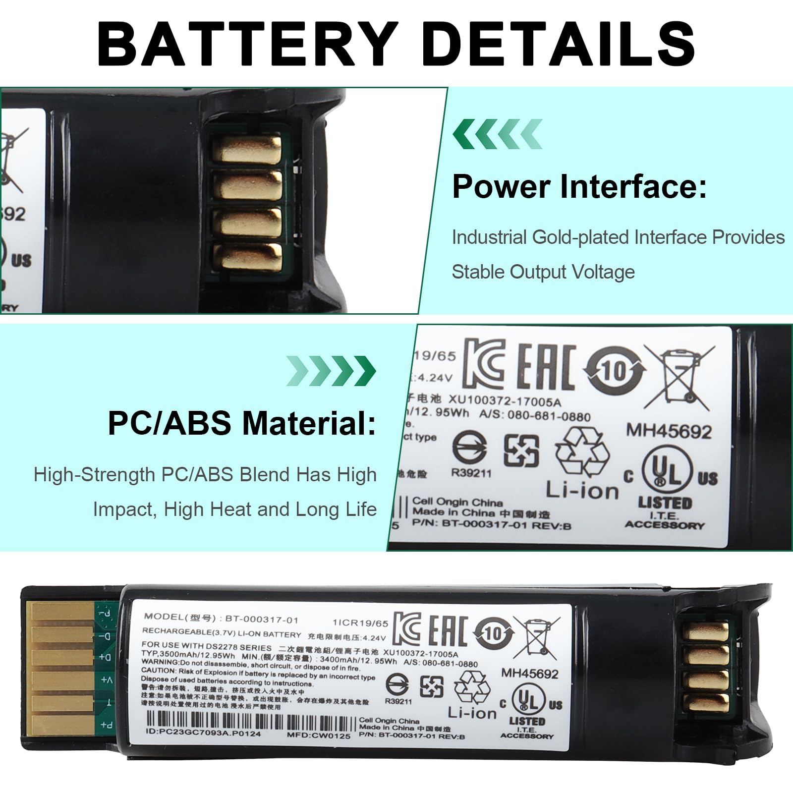 Bateria 3400mAh kompatybilna z Zebra DS22, DS2208, DS2278, DS2278SR, CR2278, CR2278-PC Series Scanner, BT-000317-01 skaner baterii 12,95 V