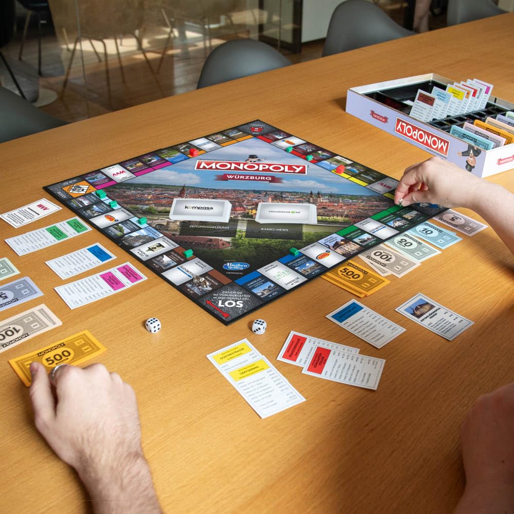 Monopoly Würzburg Einzelstück – Die offizielle Städte-Edition | Gesellschaftsspiel für 2–6 Spieler ab 8 Jahren | Mit bekannten Orten wie Domstraße & Festung Marienberg