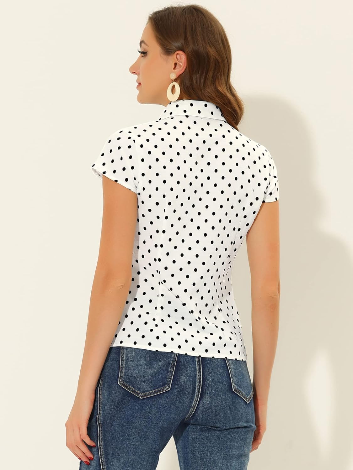 Allegra K Women's Vintage Polka Dots Shirt Retro Short Sleeve Button Up Tops - Image 4