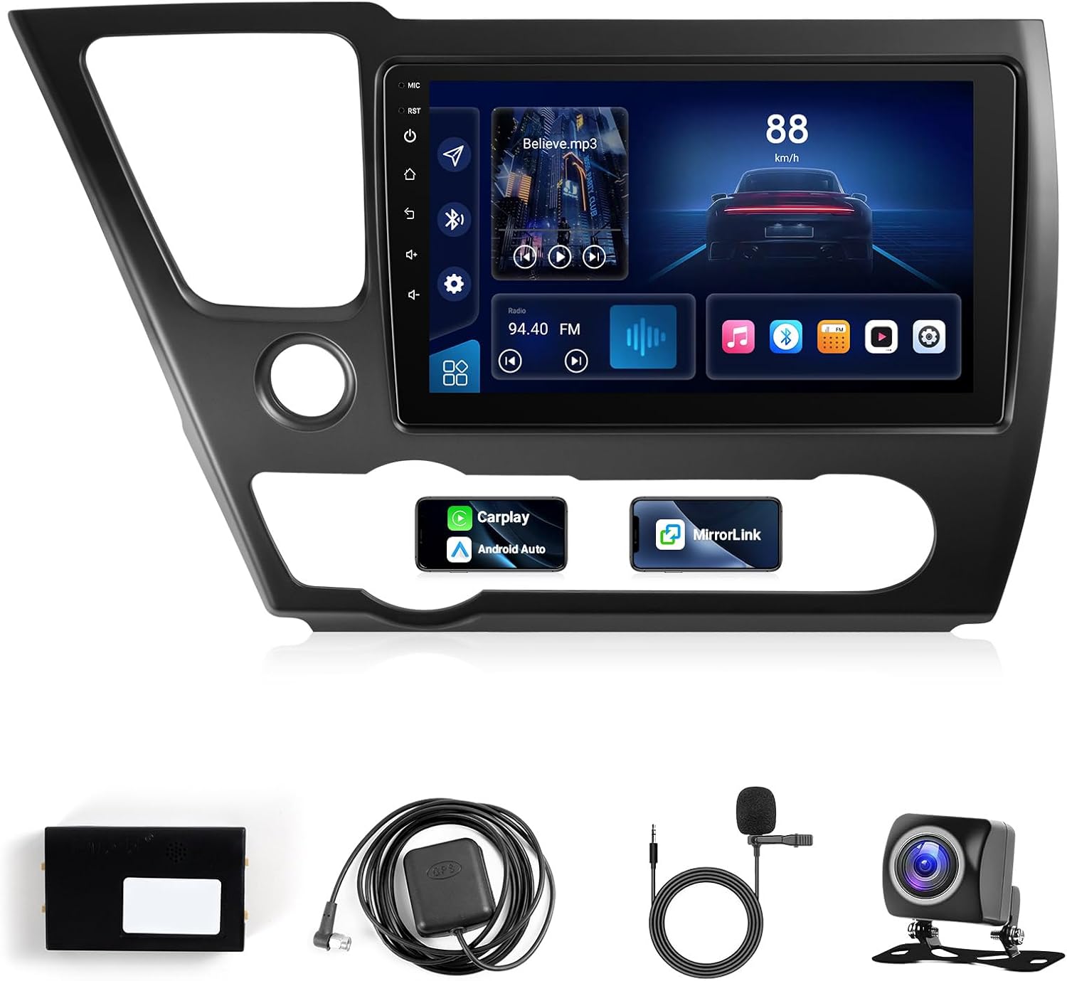 2+32GB Android Car Stereo for Honda Civic 2013 2014 2015 2016 2017 - KuTaiTai 9 Inch IPS Touch Screen Radio for Civic with Carplay, Android Auto, Mirrorlink, Bluetooth, in-Dash GPS, FM, SWC + CANBUS