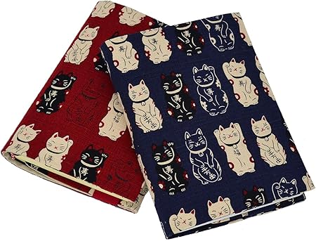 Amazon Taka ブックカバー 文庫 おしゃれ 文庫本カバー 布製 长寿猫 綿麻 サイズ調整可 紺青 長寿猫 文房具 オフィス用品 文房具 オフィス用品