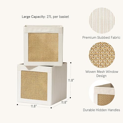 Miniatura 2 de LA JOLIE MUSE Contenedores de almacenamiento plegables, contenedores de almacenamiento de tela con diseño de malla de papel, cestas de