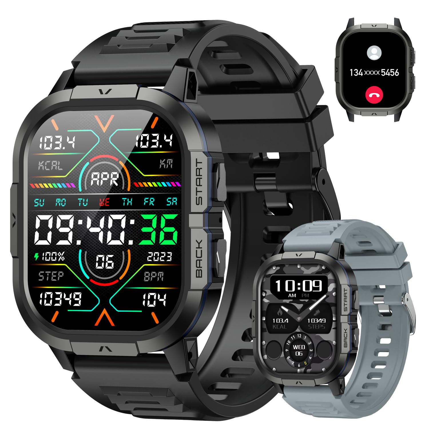 Smart Watch for Men Fitness Tracker: Military Waterproof Make Answer Call Digital Mens Watches Running Step Pedometer Smartwatch Android Phone iPhone Samsung Compatible Sleep SpO2 Heart Rate Monitor