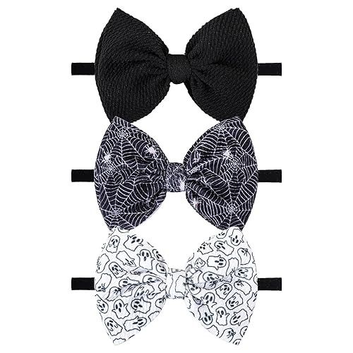 YanJie Lazos de Halloween para bebés y niñas, diademas elásticas de nailon para niñas pequeñas, lazos para el pelo de araña, accesorios de Halloween