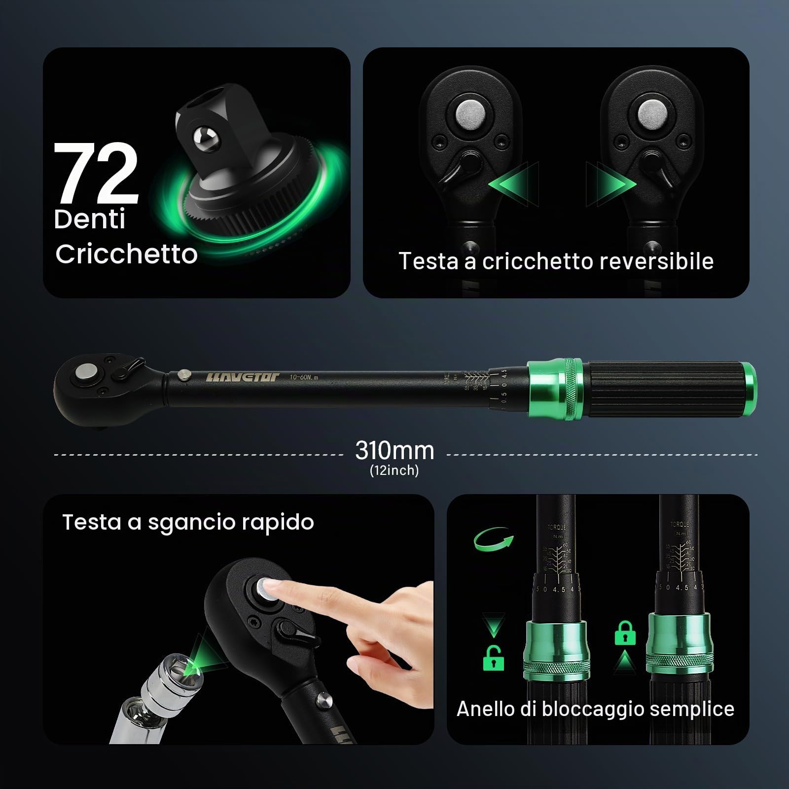 Chiave dinamometrica 3/8", 5-60 NM, set di chiavi dinamometriche per bicicletta e motorad, precisione di errore ±3%, con asta di prolunga, manicotto magnetico per candele (10-60 Nm (14 pezzi)