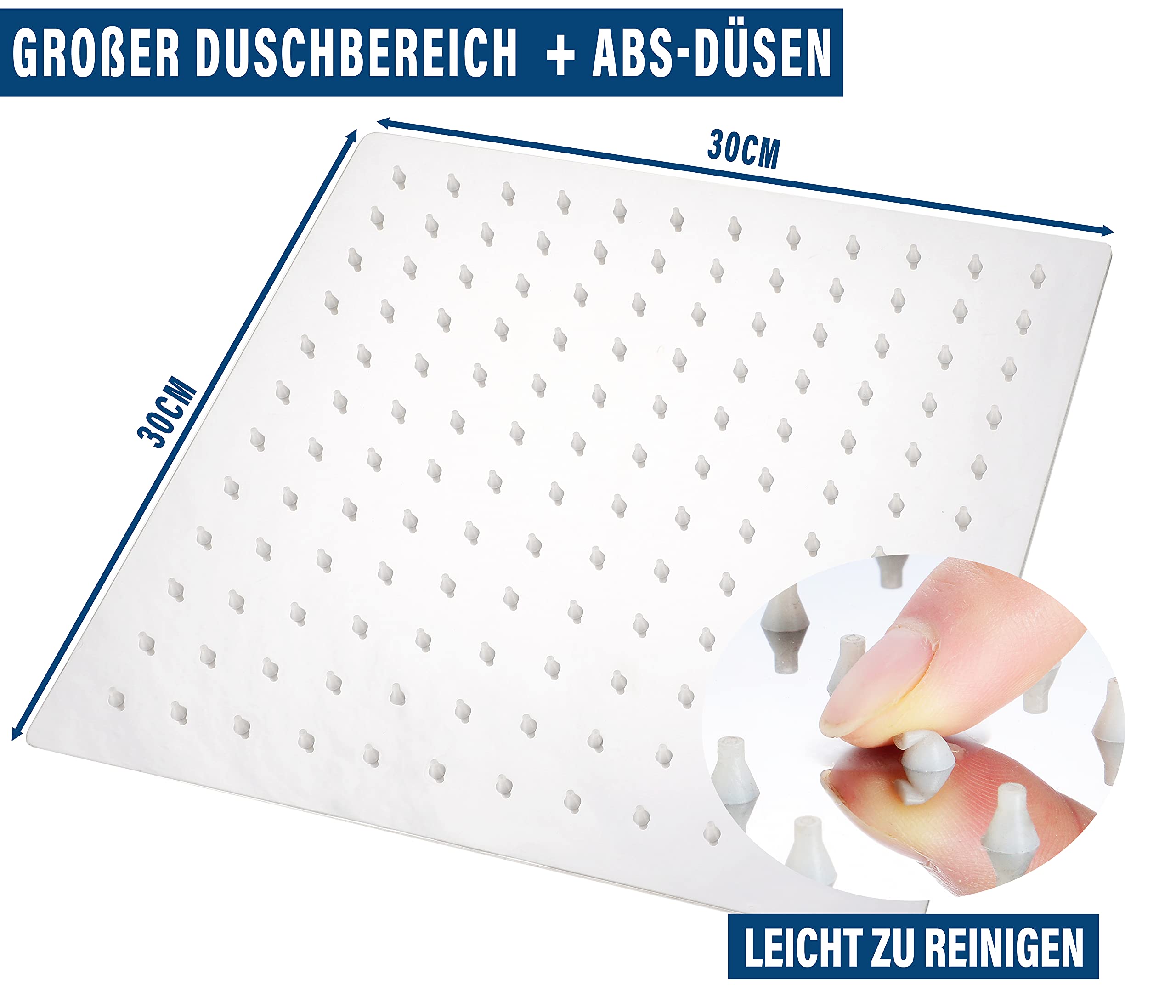 Système de douche en acier inoxydable de ELBE, douche à effet pluie avec pommeau de douche en acier inoxydable 304 30x30cm carré, kit de douche sans robinetterie, chromé kit colonne de douche