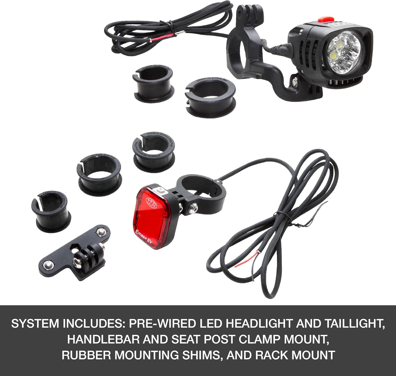 NiteRider EPro 1000 + Emax+ 150 E-Bike Light Combo – 1000 Lumen Front & 150 Lumen Rear Hardwired Lights for Electric Bikes, IP64 Rated, 8 Modes, Fits Class 1/2/3, Handlebar & Rack/Seatpost Mounts