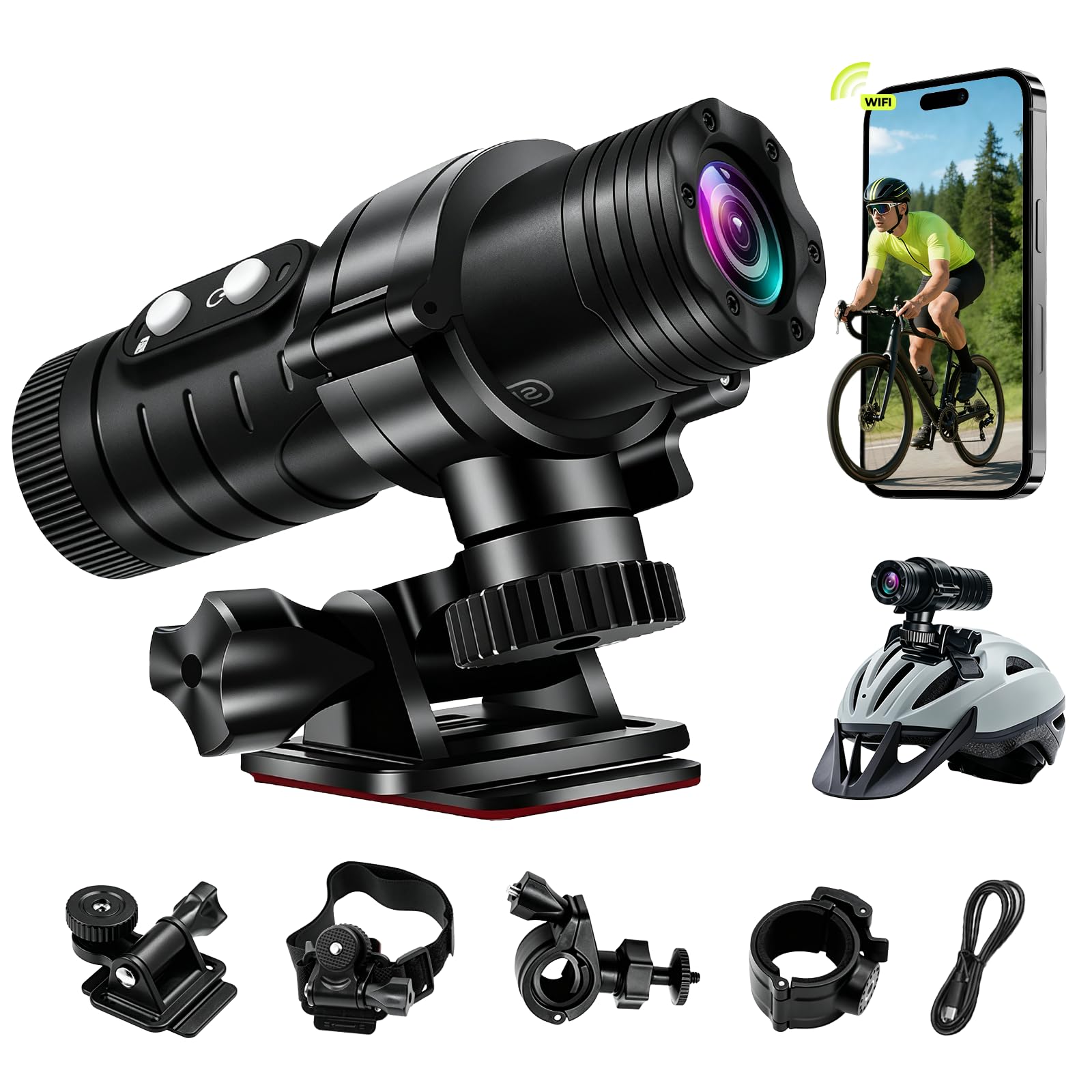 AIKER Dash Cam Moto,Versione Aggiornata Wifi Telecamera Moto 1080phd&Angolo Ampio Di 120°/Ip66 Impermeabile/Lunga autonomia/Regolazione Orizzontale In Tempo Reale Action Cam,Collegamenti Intelligenti