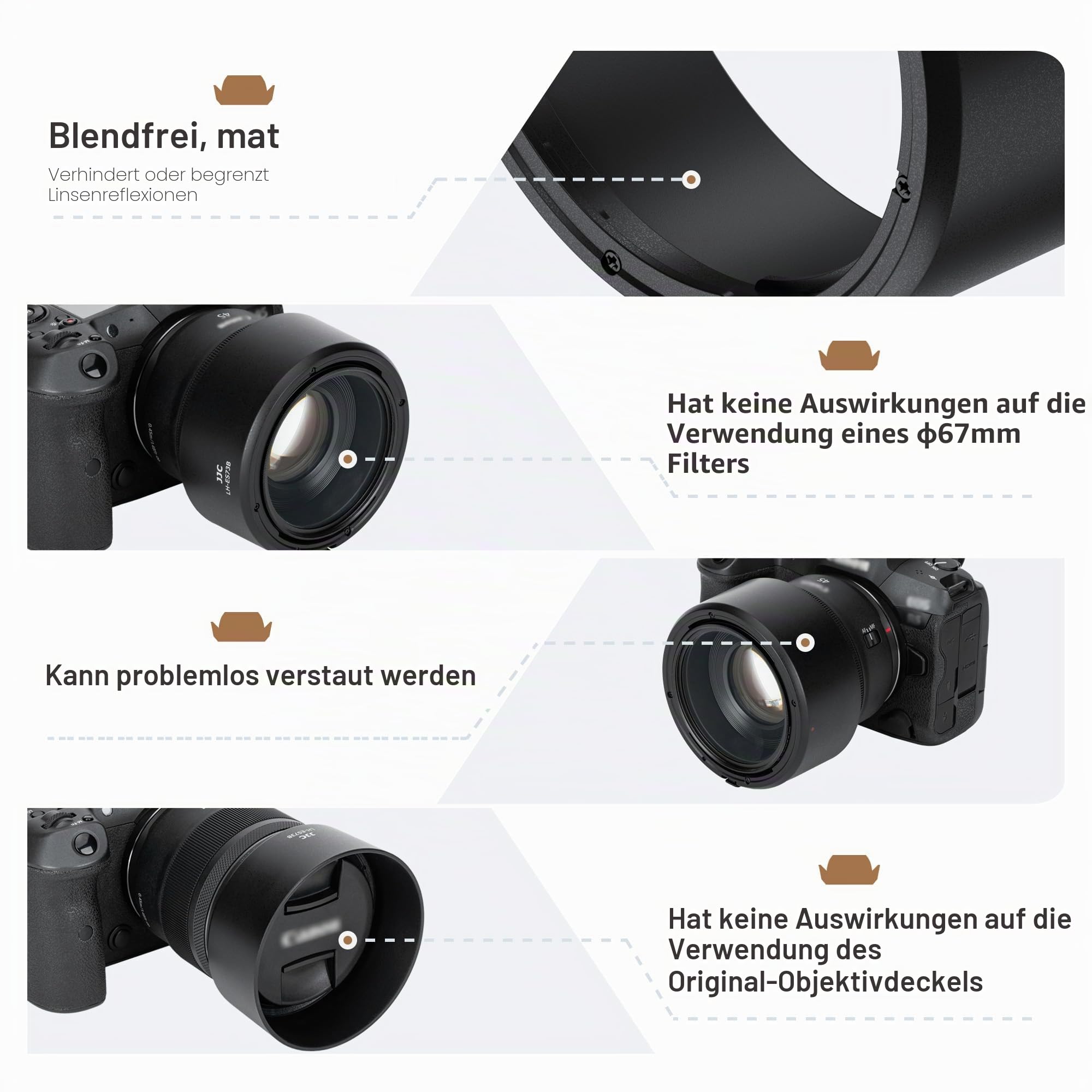 JJC ES73B Bajonett Gegenlichtblende Kompatibel mit Canon RF 45 mm F1,2 STM Objektiv, Umkehrbare Sonnenblende Objektivschutz ersetzt Canon ES-73B Gegenlichtblende