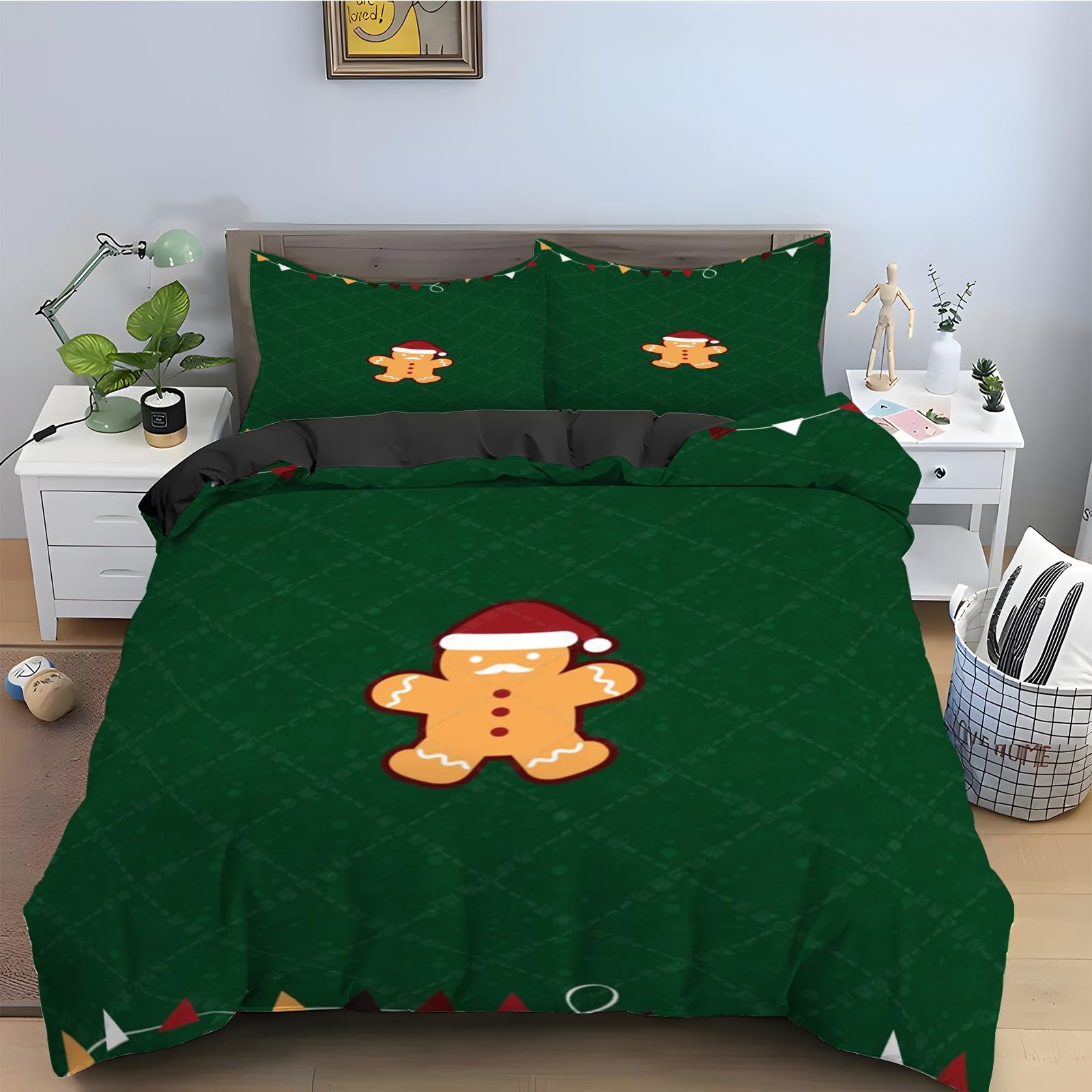 Housse de couette 160x200 La Veille De Noël biscuit, idée cadeau parure de lit 3 pièces