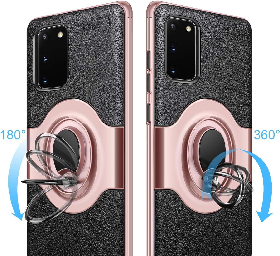 ELOVEN Case for Galaxy S20 Case with Ring Holder 360 Degree Rotation Stand Work with Car Mount Slim Fit Shockproof Non-Slip Hybrid Dual Layer Protective Case for Galaxy S20, Rose Gold