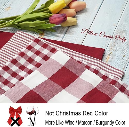 Miniatura 3 de CARRIE HOME Juego de 4 fundas de almohada a cuadros de búfalo de 18 x 18 pulgadas para decoraciones rojas y blancas