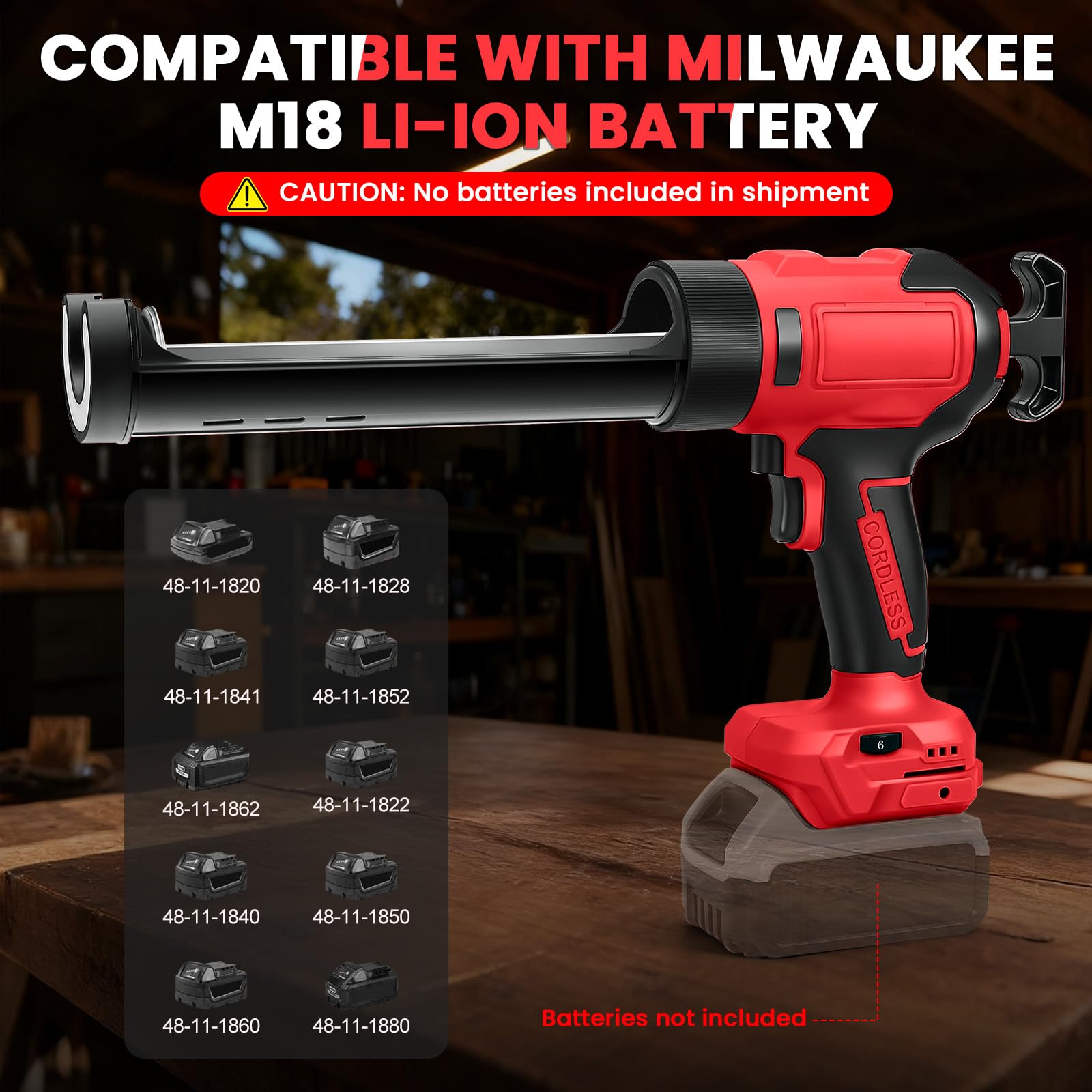 Pistola Selladora Inalámbrica para Milwaukee 18V (sin Batería) | Pistola de Calafateo Eléctrica, 6 Velocidades Ajustables, Pantalla Digital y Luz LED, para Rellenar y Sellar