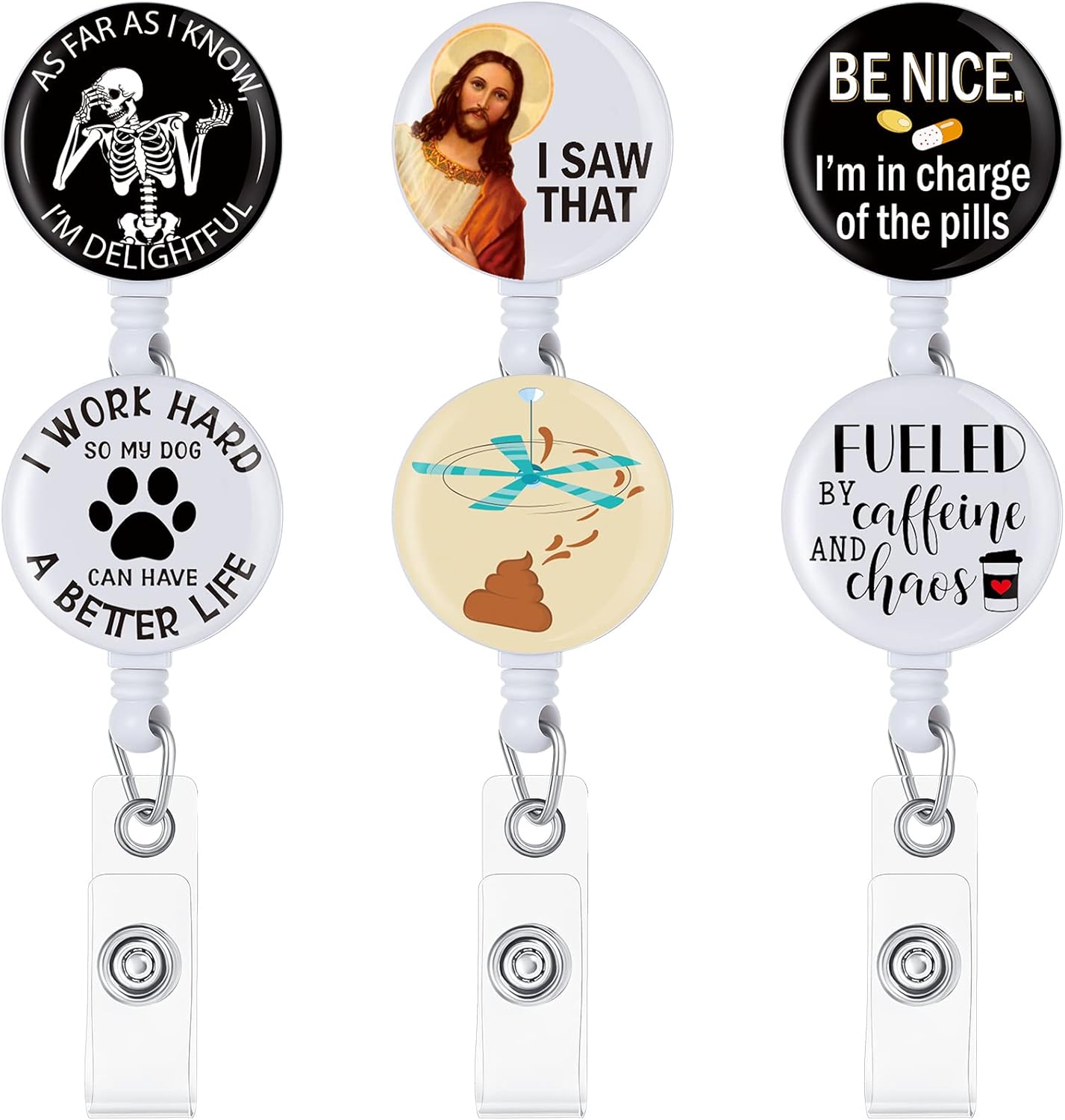 6 Pack Funny Badge Reel Nurse Retractable Badge Reel Funny Quote Badge Reels Holder