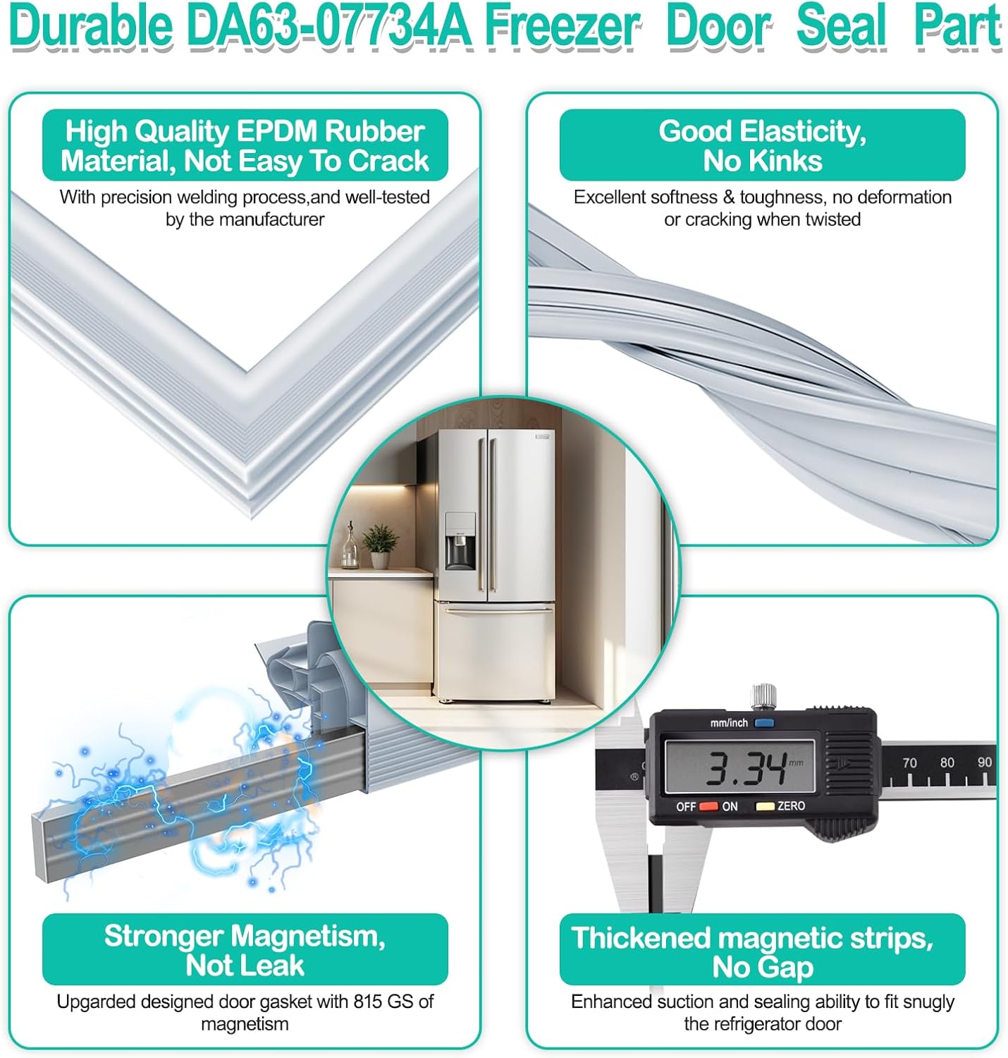 Upgeaded DA63-07734A Freezer Door Gasket Replacement for Samsung Refrigerator Freezer Door Seal, 25.19"x30.9" Refrigerator Seal Replace Part DA97-07722B, 3282668, AP5914681