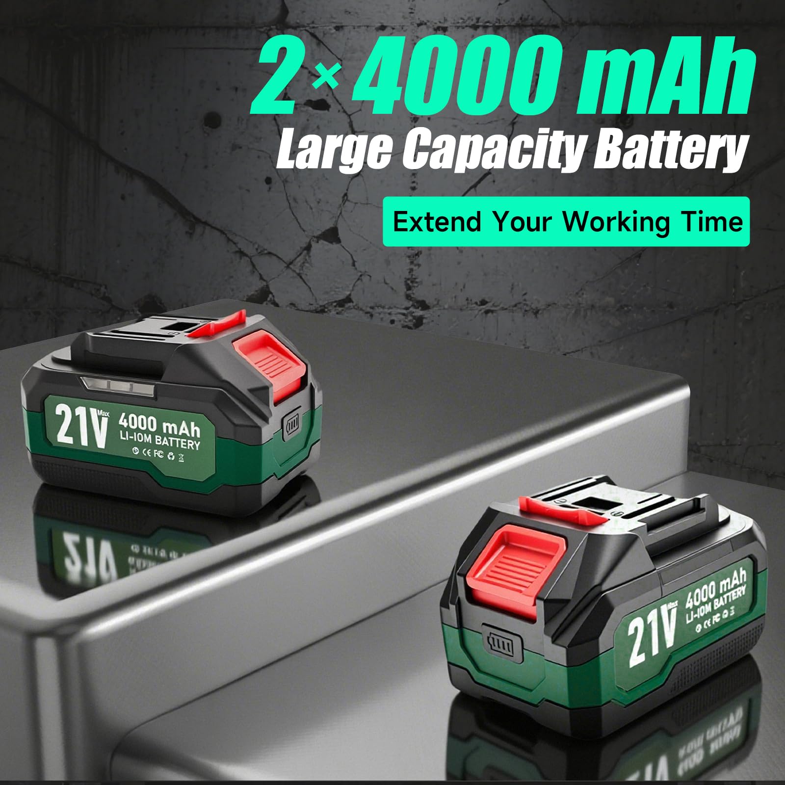 1000Nm Llave de Impacto a Bateria Inalámbrica, 1/2 Pistola de Impacto Bateria con dos baterías de 4000 mAh, Cargador Rápido, 5 Llaves de vaso, Pistola impacto para neumáticos de coche