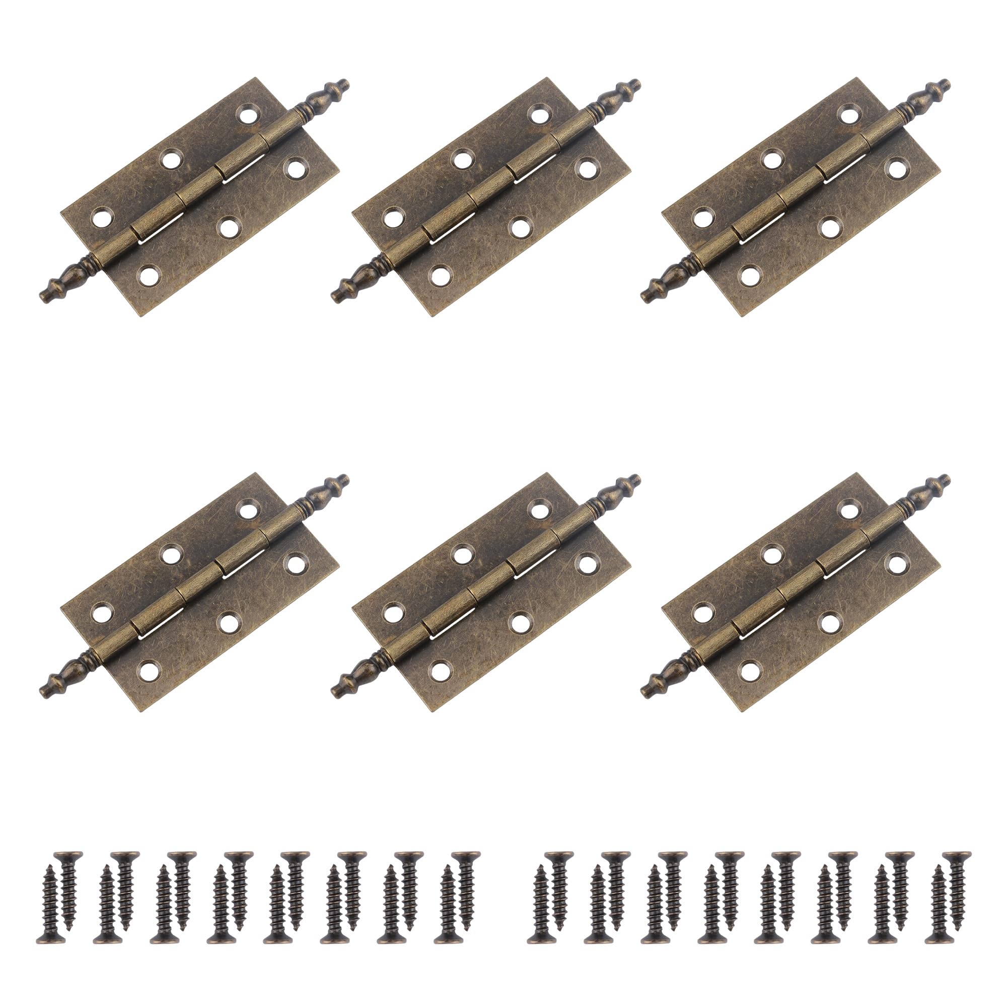 UFURMATE Antique Cabinet Hinge, 6Pcs Vintage Metal Hinges with Ball Ends Decorative Folding Butt Hinges for Cabinet Cupboard Door (Bronze)